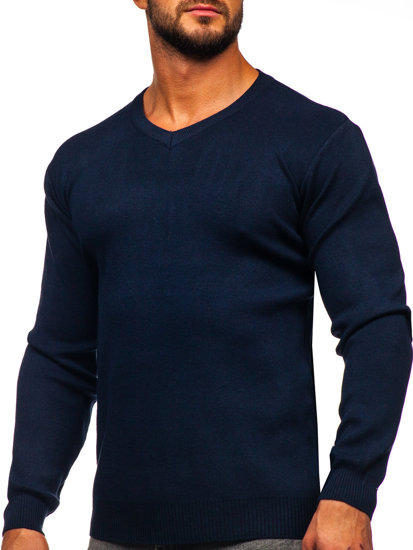 Bolf Herren Pullover mit V-Ausschnitt Basic Dunkalblau  S8533