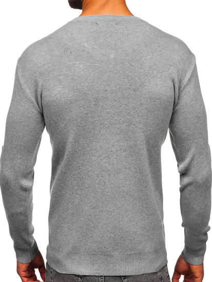 Bolf Herren Pullover mit V-Ausschnitt Basic Grau  S8533