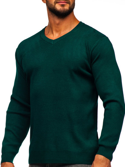 Bolf Herren Pullover mit V-Ausschnitt Basic Grün  S8533