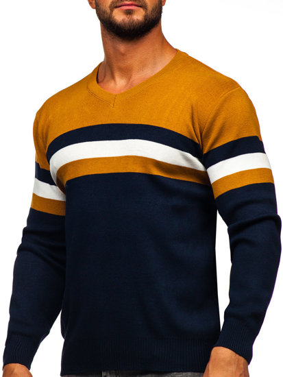 Bolf Herren Pullover mit V-Ausschnitt Camel S8535