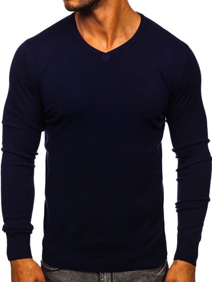 Bolf Herren Pullover mit V-Ausschnitt Dunkelblau  YY03