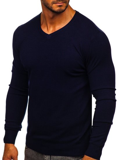 Bolf Herren Pullover mit V-Ausschnitt Dunkelblau  YY03