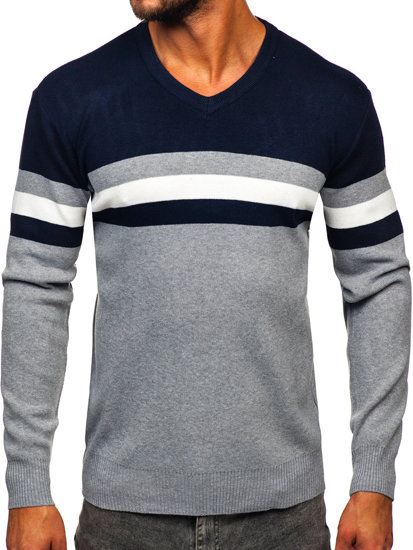 Bolf Herren Pullover mit V-Ausschnitt Grau  S8535