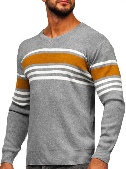 Bolf Herren Pullover mit V-Ausschnitt Grau  S8536