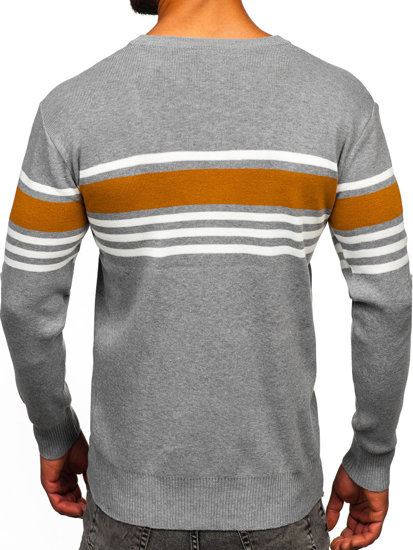 Bolf Herren Pullover mit V-Ausschnitt Grau  S8536