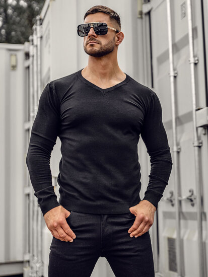 Bolf Herren Pullover mit V-Ausschnitt Schwarz MMB601A