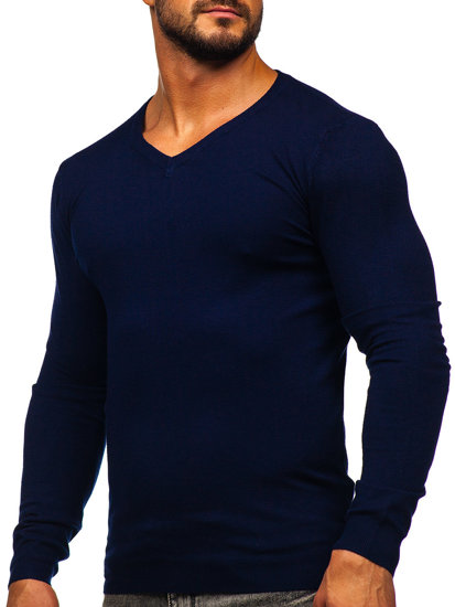 Bolf Herren Pullover mit V-Ausschnitt Tintenblau  MMB601