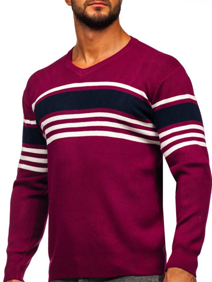 Bolf Herren Pullover mit V-Ausschnitt Violettk  S8536