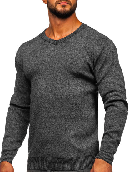 Bolf Herren Pullover mit V-Ausschnitt basic Anthrazit  S8530