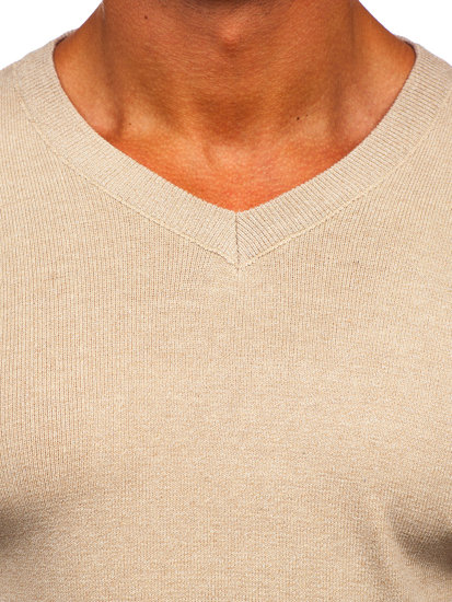 Bolf Herren Pullover mit V-Ausschnitt basic Beige   S8530