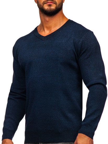 Bolf Herren Pullover mit V-Ausschnitt basic Dunkalblau  S8530