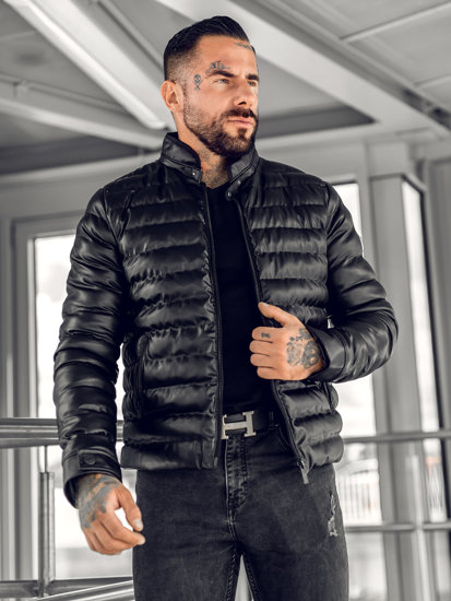 Bolf Herren Sepolsterte Kunstlederjacke Schwarz  0021C