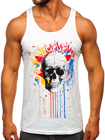 Bolf Herren Shirt Tank Top Boxingshirt mit Motiv Weiß  14839