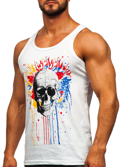 Bolf Herren Shirt Tank Top Boxingshirt mit Motiv Weiß  14839