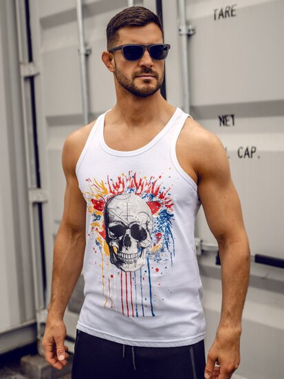 Bolf Herren Shirt Tank Top Boxingshirt mit Motiv Weiß  14839