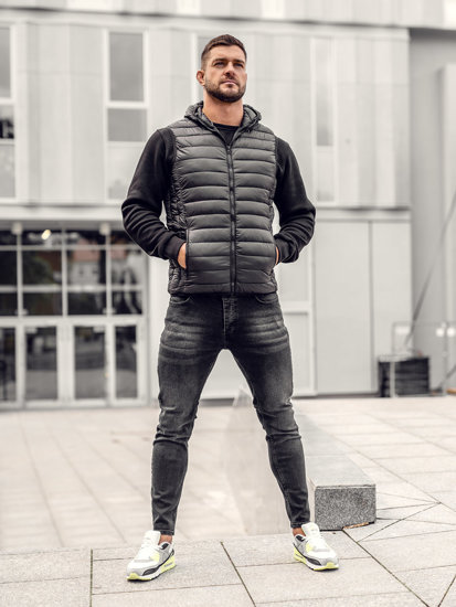 Bolf Herren Steppweste mit Kapuze Schwarz  LY36A