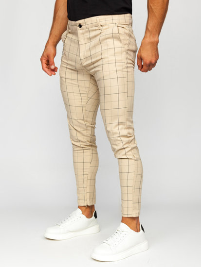 Bolf Herren Stoffhose Chinos Kariert Beige 0060