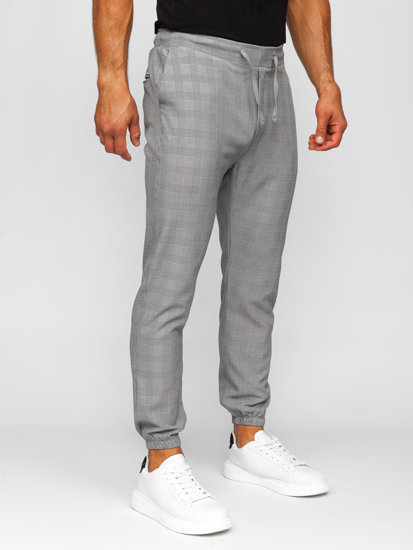 Bolf Herren Stoffhose Joggers Kariert Grau  0066