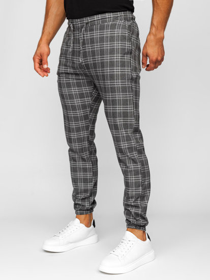 Bolf Herren Stoffhose Joggers Kariert Schwarzgrau  0067