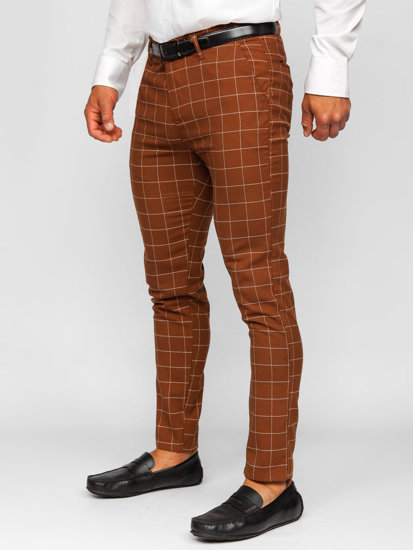 Bolf Herren Stoffhose Karierte Chinos Braun  0047