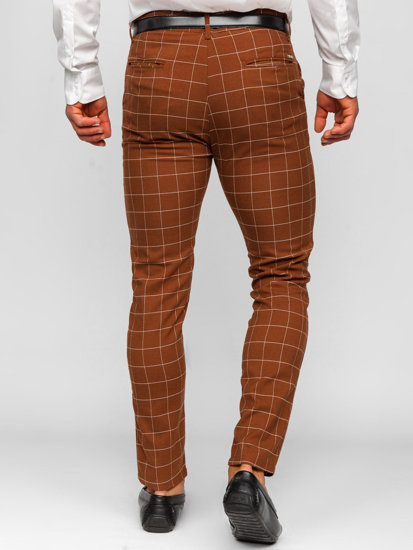 Bolf Herren Stoffhose Karierte Chinos Braun  0047