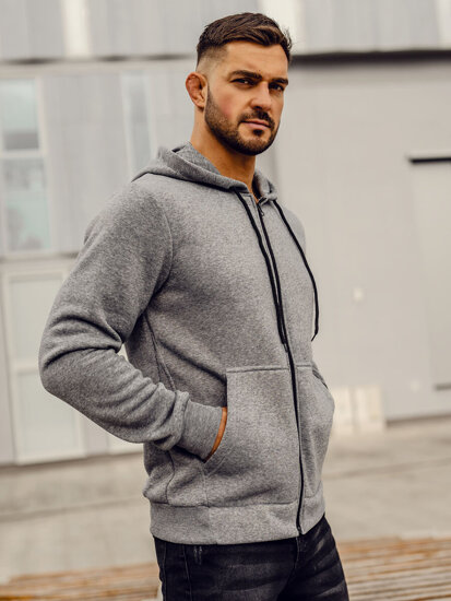 Bolf Herren Sweatjacke Kapuzenpullover mit Reißverschluss Dunkelgrau  HW2787