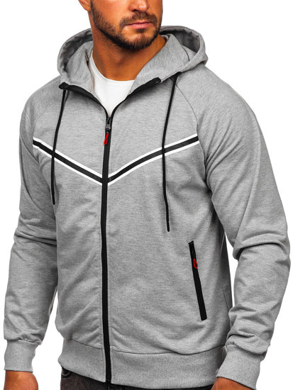 Bolf Herren Sweatjacke Kapuzenpullover mit Reißverschluss Grau  B035