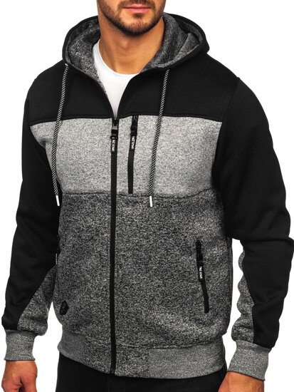 Bolf Herren Sweatjacke Sweatshirt Jacke mit Kapuze Grau  TC1206