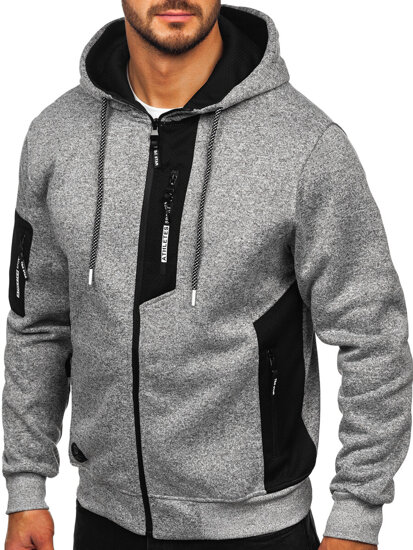 Bolf Herren Sweatjacke Sweatshirt Jacke mit Kapuze Grau  TC1211