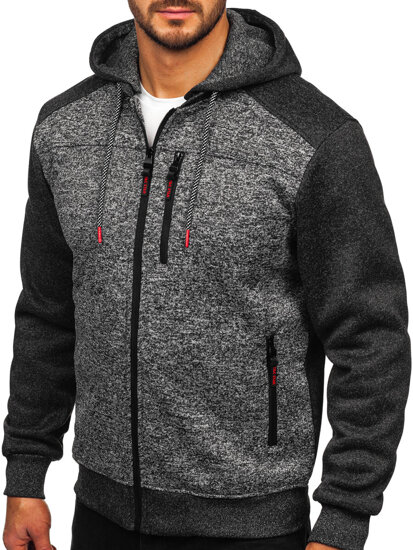 Bolf Herren Sweatjacke Sweatshirt Jacke mit Kapuze Schwarzgrau  TC1219