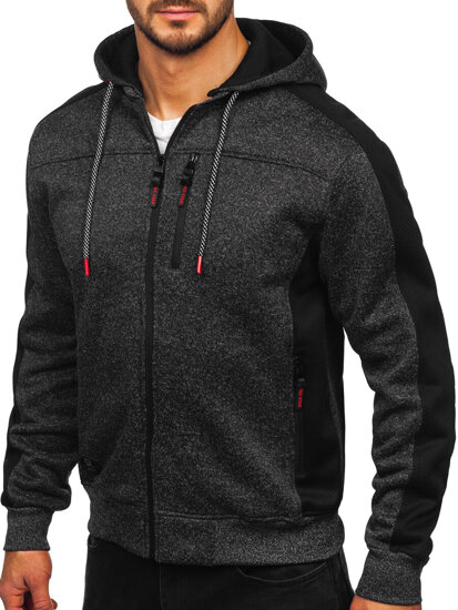 Bolf Herren Sweatjacke Sweatshirt Jacke mit Kapuze Schwarzgrau  TC1230