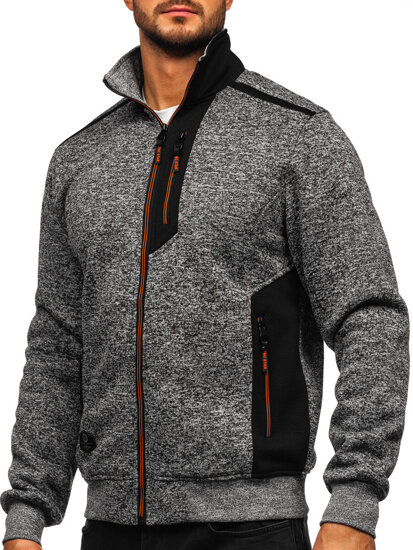 Bolf Herren Sweatjacke Sweatshirt Jacke mit Stehkragen Anthrazit  TC1232