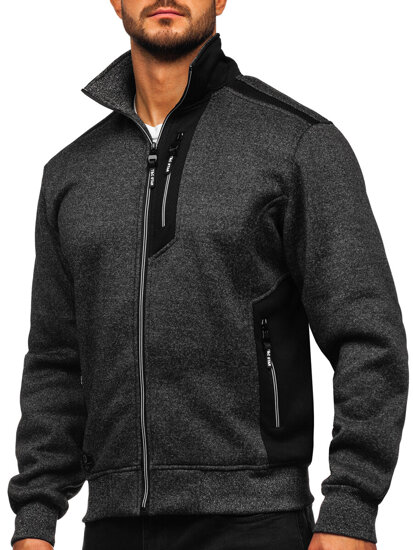 Bolf Herren Sweatjacke Sweatshirt Jacke mit Stehkragen Schwarzgrau  TC1232