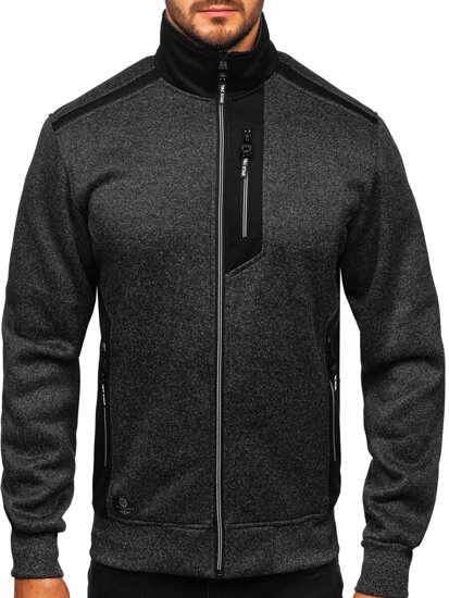 Bolf Herren Sweatjacke Sweatshirt Jacke mit Stehkragen Schwarzgrau  TC1232