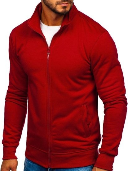 Bolf Herren Sweatjacke Sweatshirt mit Stehkragen Weinrot  B002