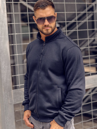 Bolf Herren Sweatjacke mit Stehkragen Sweatshirt mit Reißverschluss Tintenblau  B2002A