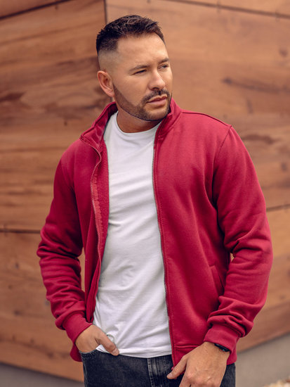 Bolf Herren Sweatjacke mit Stehkragen Sweatshirt mit Reißverschluss Weinrot  B2002A