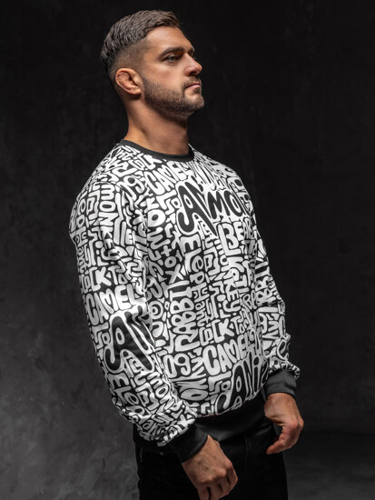 Bolf Herren Sweatshirt mit Motiv Schwarz-Weiß  8B1131