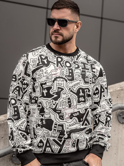 Bolf Herren Sweatshirt mit Motiv Schwarz-Weiß  8B1133A