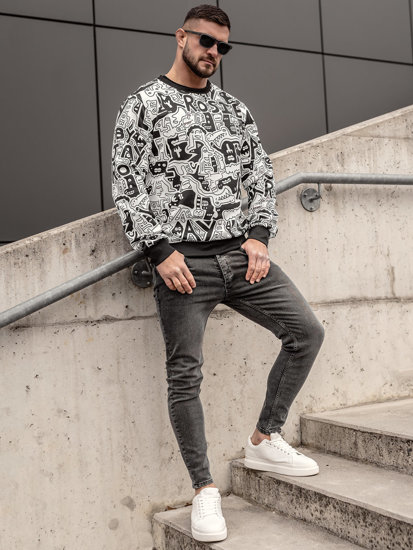 Bolf Herren Sweatshirt mit Motiv Schwarz-Weiß  8B1133A