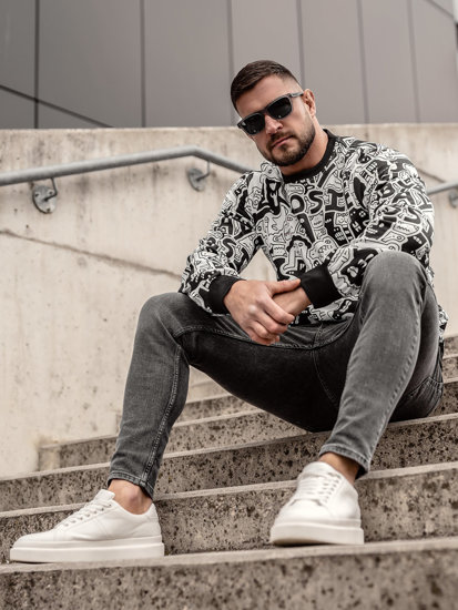 Bolf Herren Sweatshirt mit Motiv Schwarz-Weiß  8B1133A