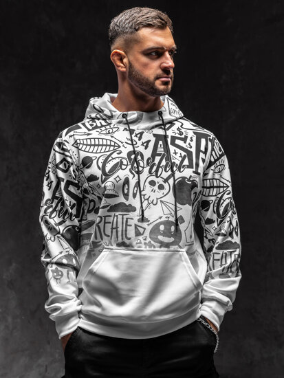 Bolf Herren Sweatshirt mit Motiv mit Kängurutasche Weiß  8B995