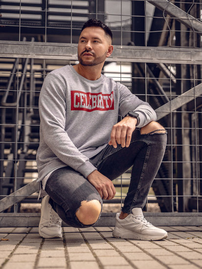 Bolf Herren Sweatshirt mit Motiv ohne  Kapuze Grau  11115A