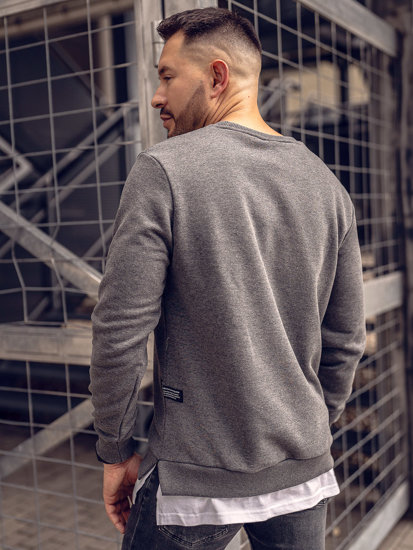 Bolf Herren Sweatshirt mit Motiv ohne  Kapuze Schwarzgrau  11115A