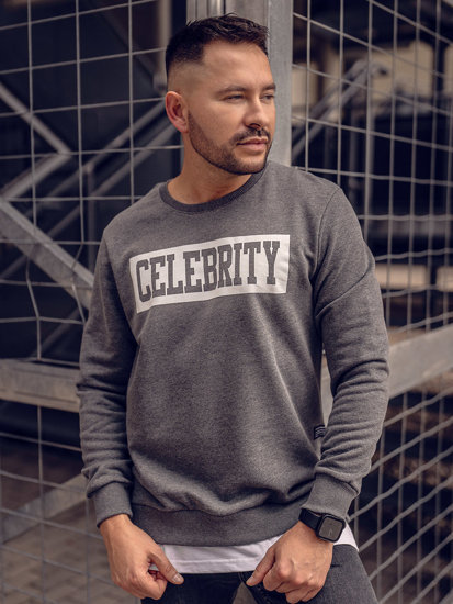 Bolf Herren Sweatshirt mit Motiv ohne  Kapuze Schwarzgrau  11115A