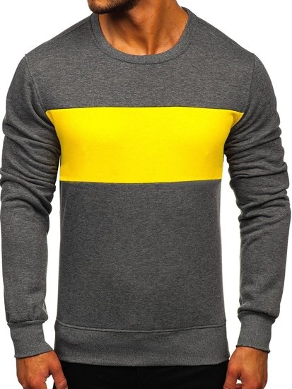 Bolf Herren Sweatshirt ohne Kapuze Schwarzgrau-Gelb  2021