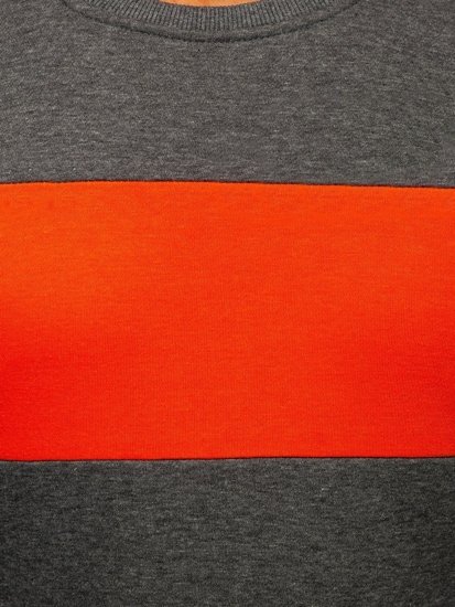 Bolf Herren Sweatshirt ohne Kapuze Schwarzgrau-Orange  2021