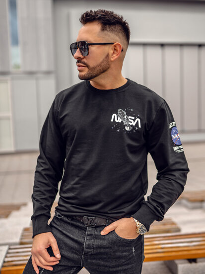 Bolf Herren Sweatshirt ohne Kapuze mit Motiv Schwarz  6476A