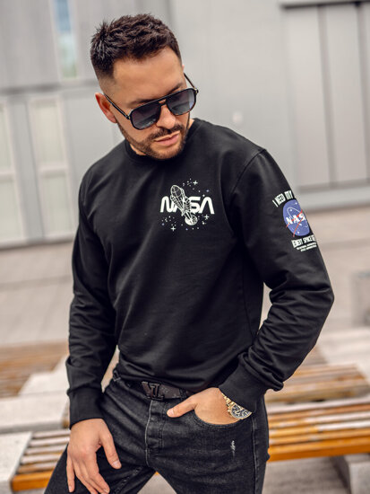 Bolf Herren Sweatshirt ohne Kapuze mit Motiv Schwarz  6476A