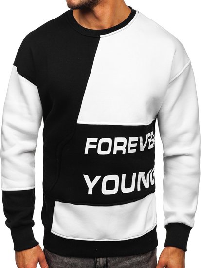 Bolf Herren Sweatshirt ohne Kapuze mit Motiv Schwarz-Weiß  0003